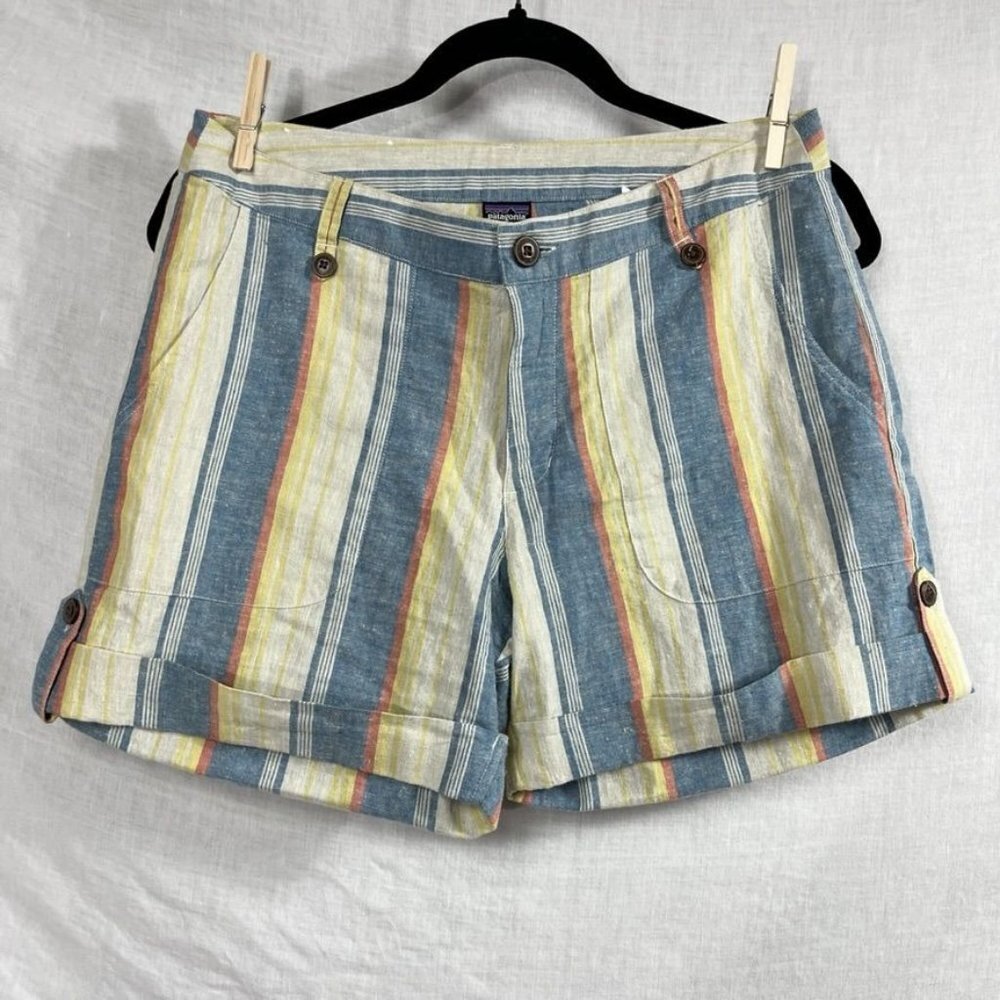 Patagonia Hemp Organic Cotton Striped Shorts‎ Womens 6 Beachy Pastel Outdoors